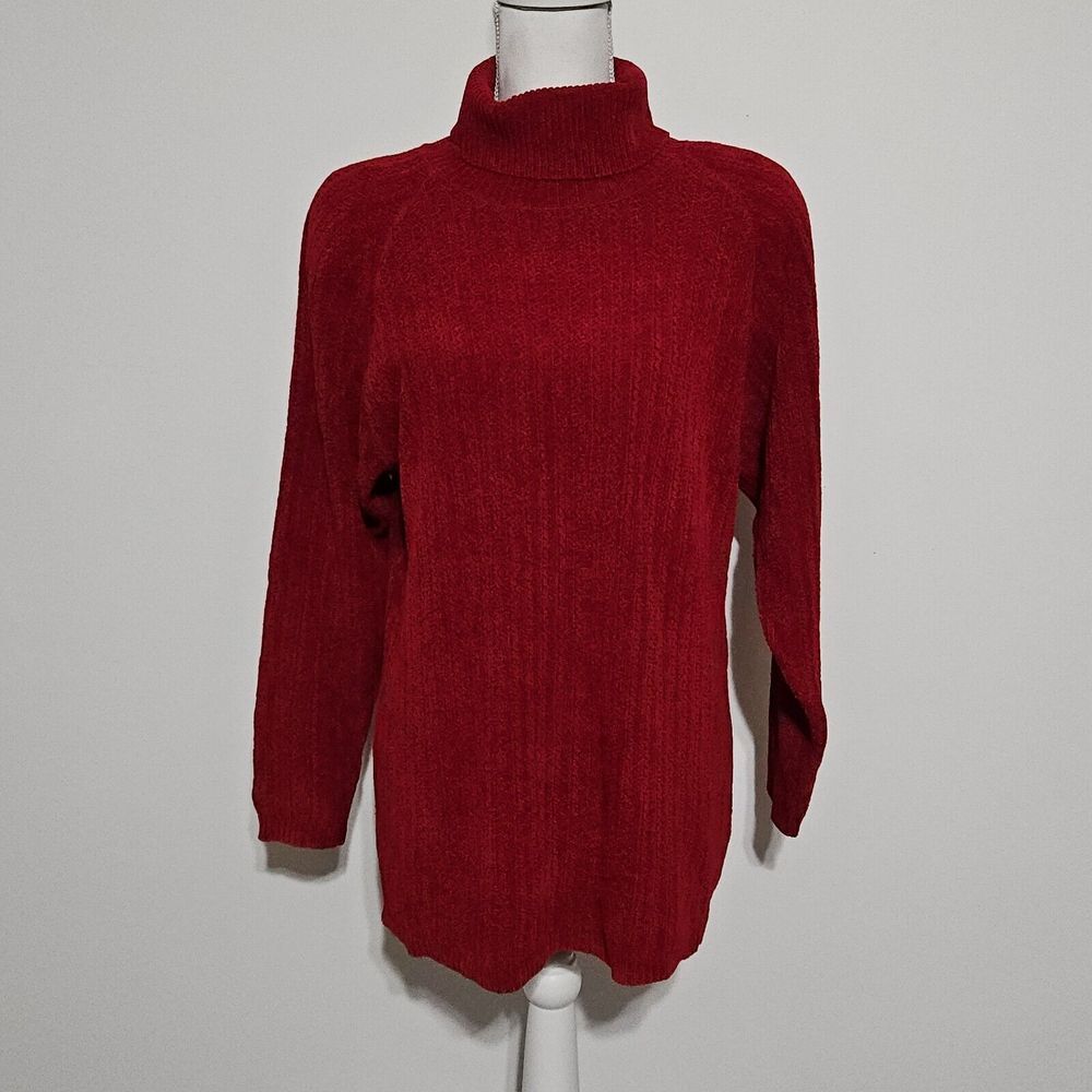NORM THOMPSON Chenille Sweater‎ Sz S Turtleneck Neck Plush Red Vintage